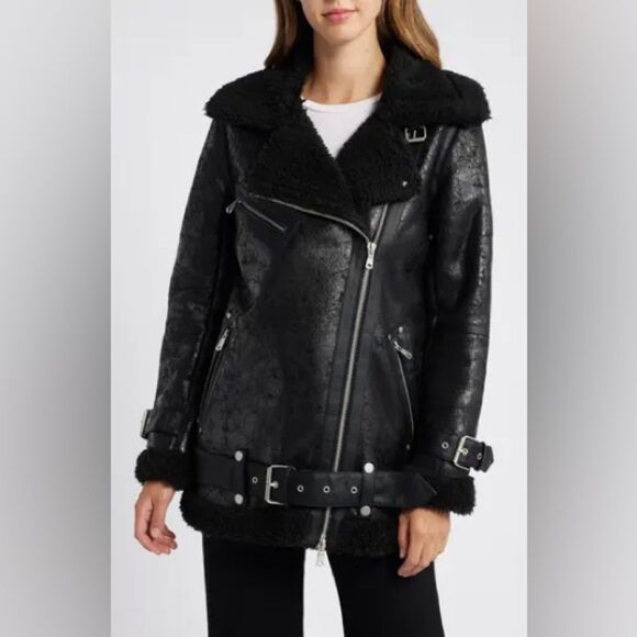 Avec Les Filles Faux Shearling Biker Jacket Grunge Fall Oversized - Picture 1 of 6